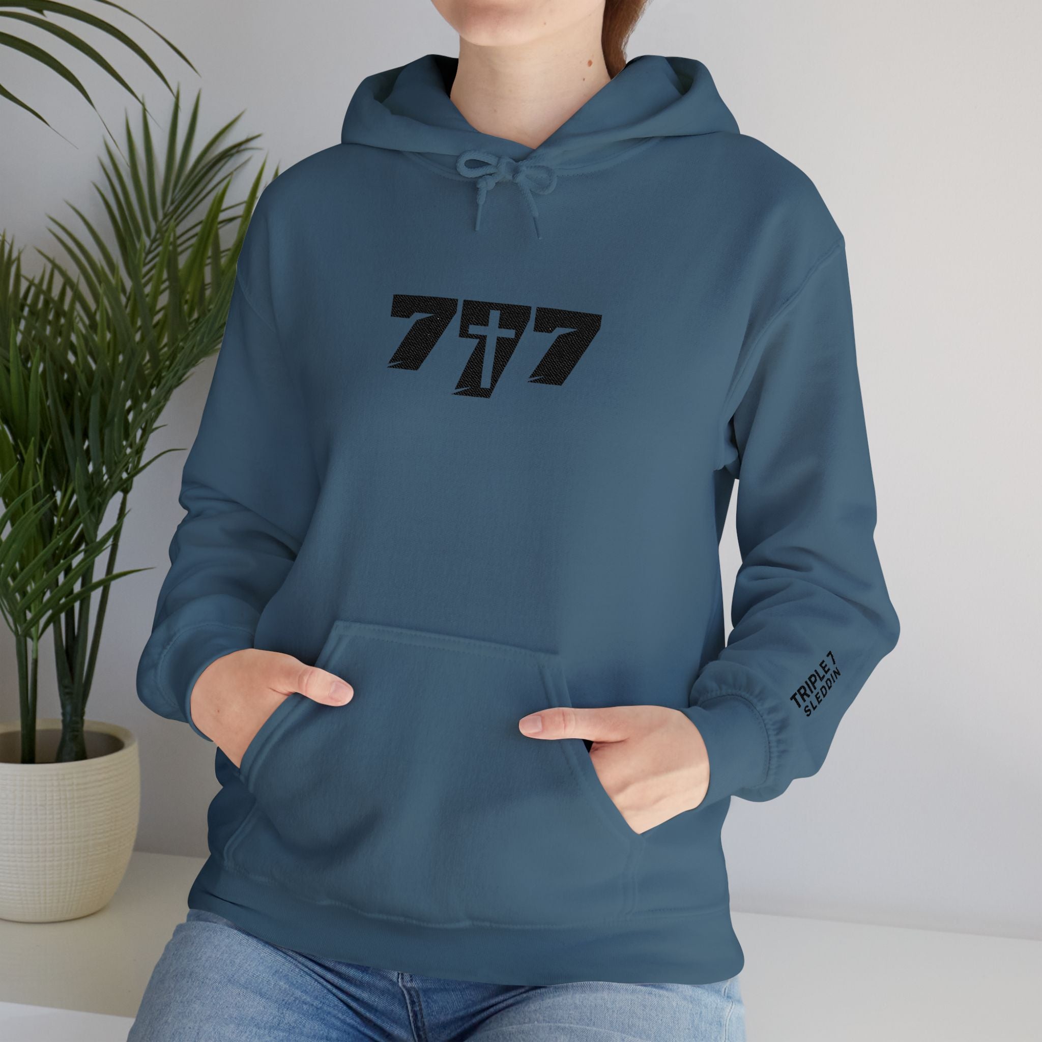 777 black Embroidery Unisex Heavy Blend™ Hooded Sweatshirt