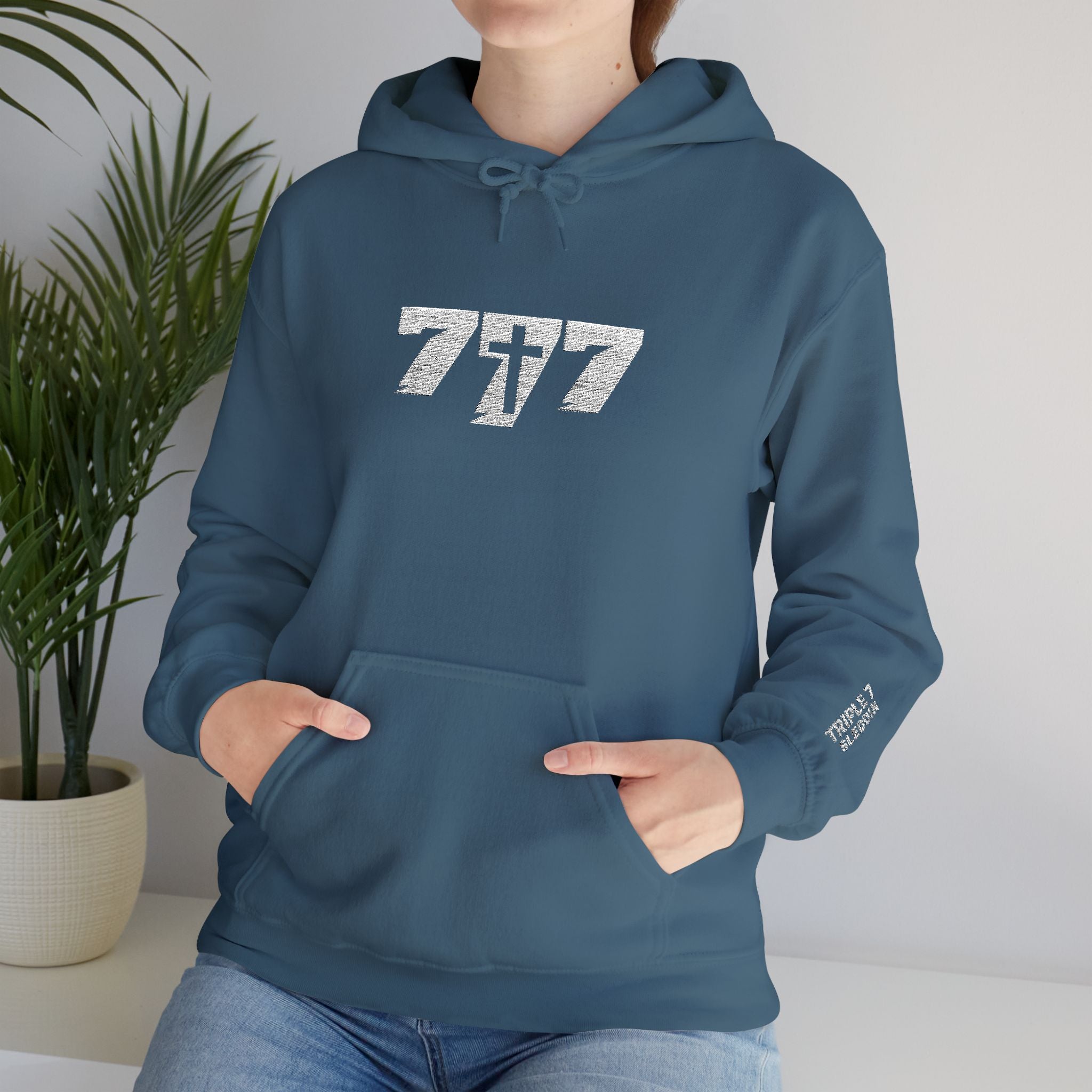 777 White Embroidery Unisex Heavy Blend™ Hooded Sweatshirt